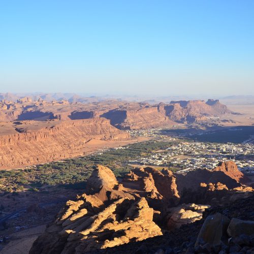 Sandstone rock formations and desert landscape at AlUla, Saudi Arabia Sandstone rock formations and desert landscape at AlUla, Saudi Arabia