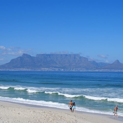 The flat summit of Table Mountain above Cape Town and the harbour The flat summit of Table Mountain above Cape Town and the harbour