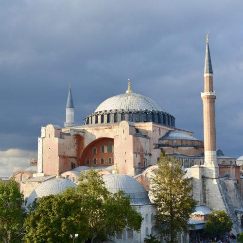 The domes and minarets of Hagia Sophia in Istanbul at sunset The domes and minarets of Hagia Sophia in Istanbul at sunset