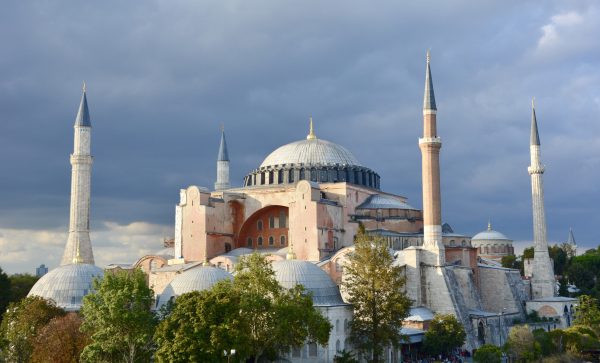 The domes and minarets of Hagia Sophia in Istanbul at sunset The domes and minarets of Hagia Sophia in Istanbul at sunset