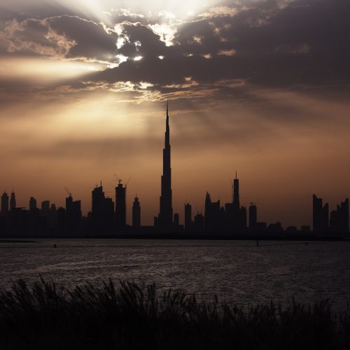 The Burj Khalifa rising above the Dubai skyline at night The Burj Khalifa rising above the Dubai skyline at night